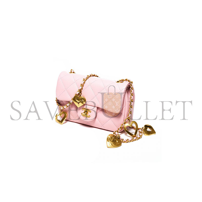 Ch**el pinksmall flap bagheartwithcharms on chain (18*13*5cm)